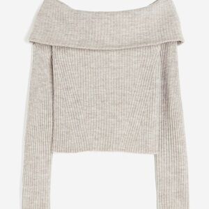 H&M Off-Shoulder Ribbed Sweater - Light Gray